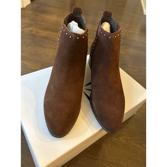 Isaac Mizrahi Live! Studded Suede Ankle Bootie Coffee 7.5 M - Picture 2 of 6